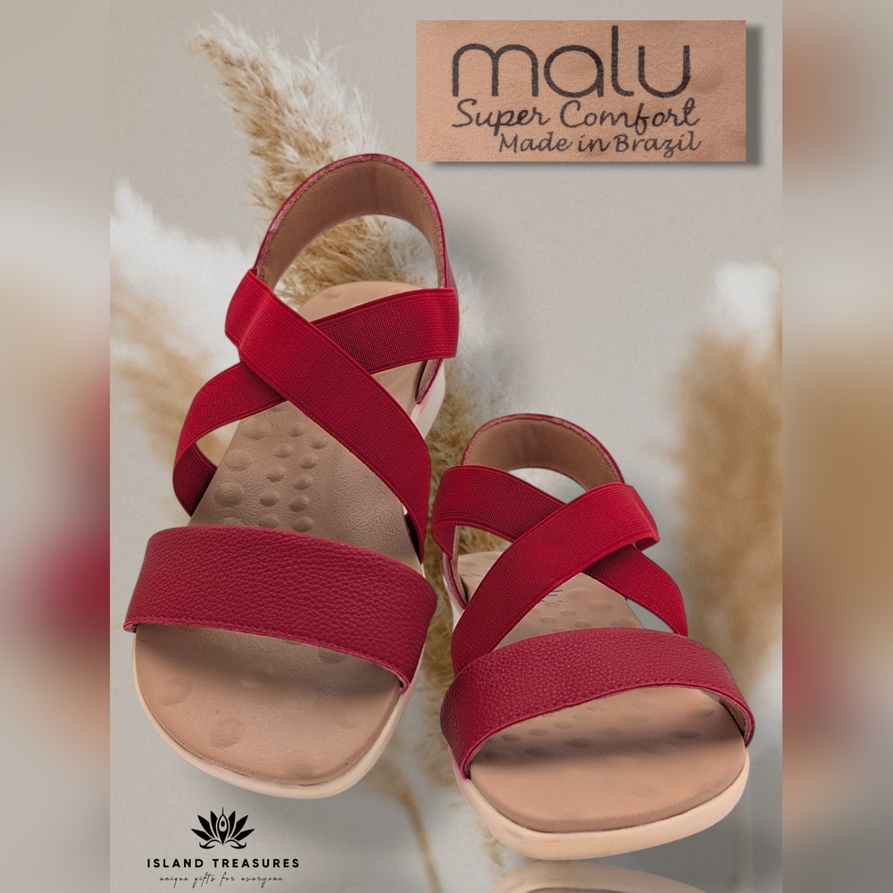 Malu Super Comfort Size 9 Women's Coral Red Pull-On Sandals Cushioned Insoles
